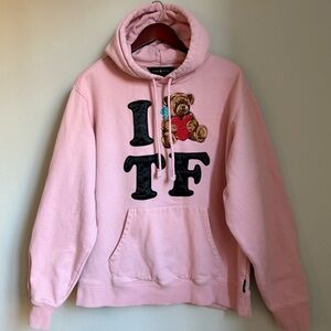 Pink I ❤️ TF Teddy Fresh Bear Cotton Hoodie Embroidery Heavy Size L Warm Lining